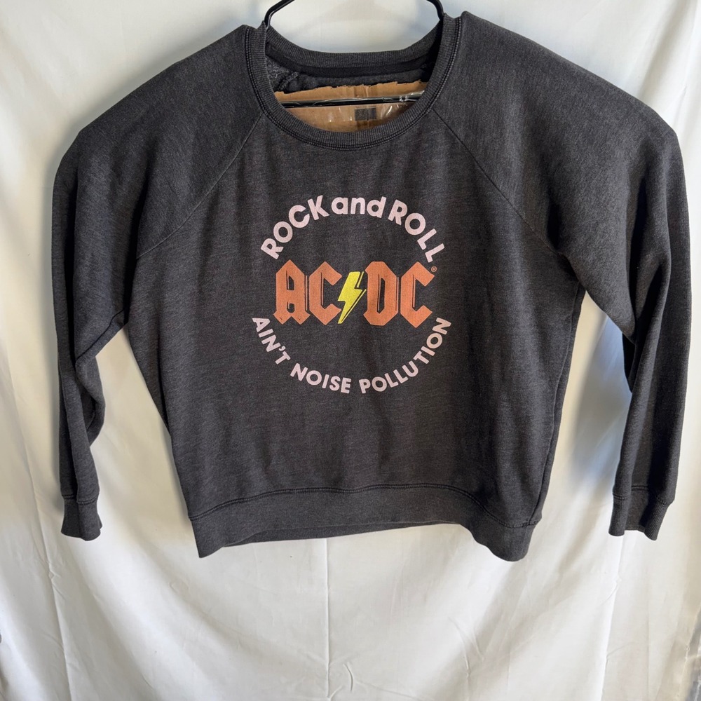 AC/DC Rock and Roll Lucky Brand Sweatshirt Mens L Charcoal Graphic Band Grunge